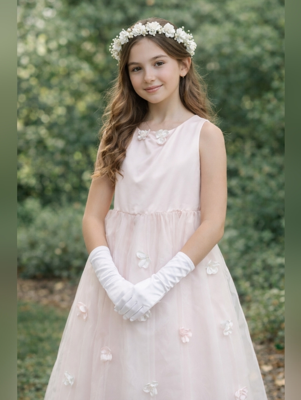 NWT Girls Light Pink Floral Tulle Dress SZ 14 NO Gloves